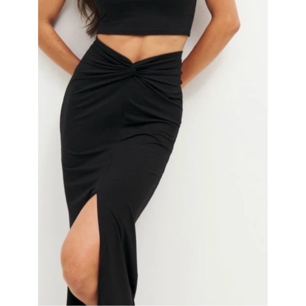 Reformation Women's Rylan Knot Twist Front Slit‎ Skirt Black XL